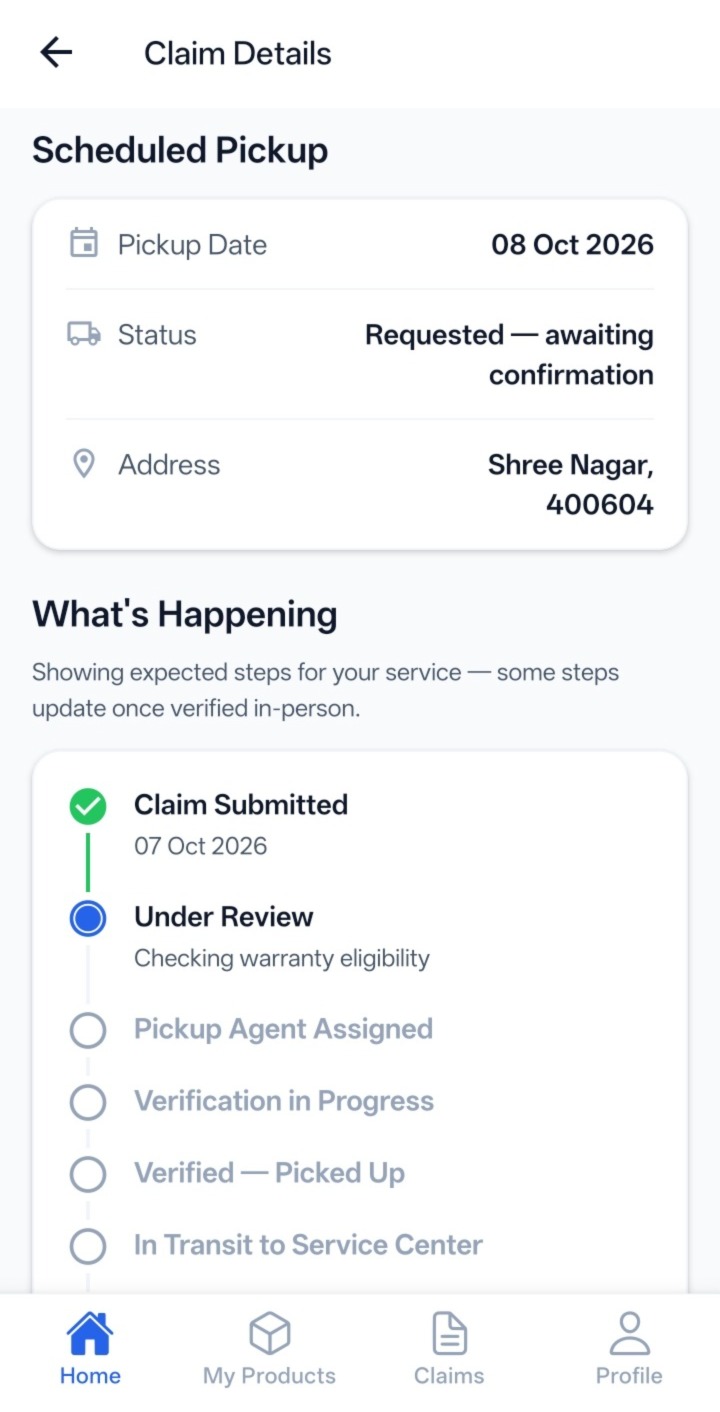Device Vault app screenshot: Claim tracking